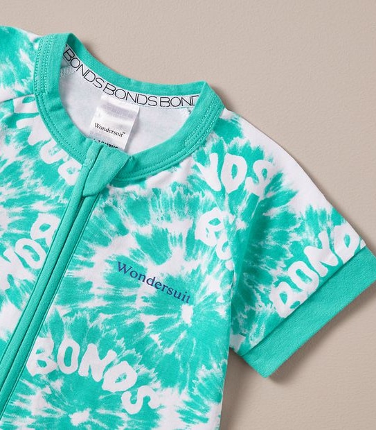 BONDS BXP9T G5Q SHORT ZIPPY ROMPER - TIE DYE GREEN 2 of 5