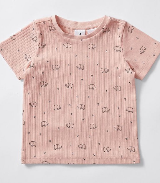 Baby Organic Cotton Elephant Print Rib Pyjama Set - Pink