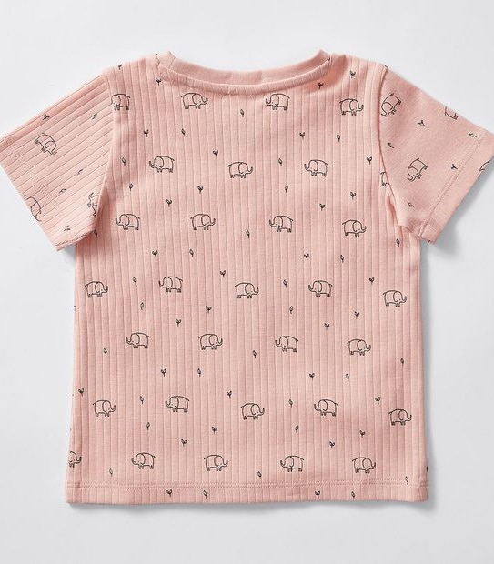 Baby Organic Cotton Elephant Print Rib Pyjama Set - Pink