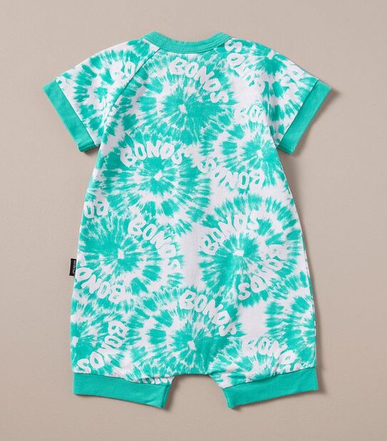 BONDS BXP9T G5Q SHORT ZIPPY ROMPER - TIE DYE GREEN