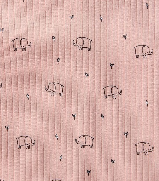 Baby Organic Cotton Elephant Print Rib Pyjama Set - Pink