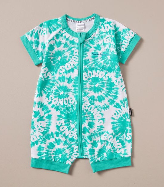 BONDS BXP9T G5Q SHORT ZIPPY ROMPER - TIE DYE GREEN