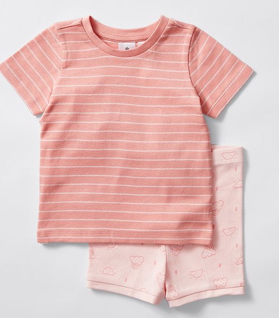 Baby Mix and Match 2 Pack Pyjama Set - Pink Sunshine and Stripes