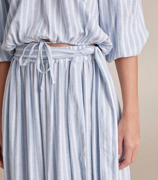 Linen Blend Ruffle Hem Maxi Skirt