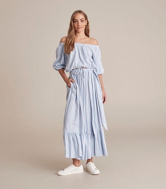 Linen Blend Ruffle Hem Maxi Skirt