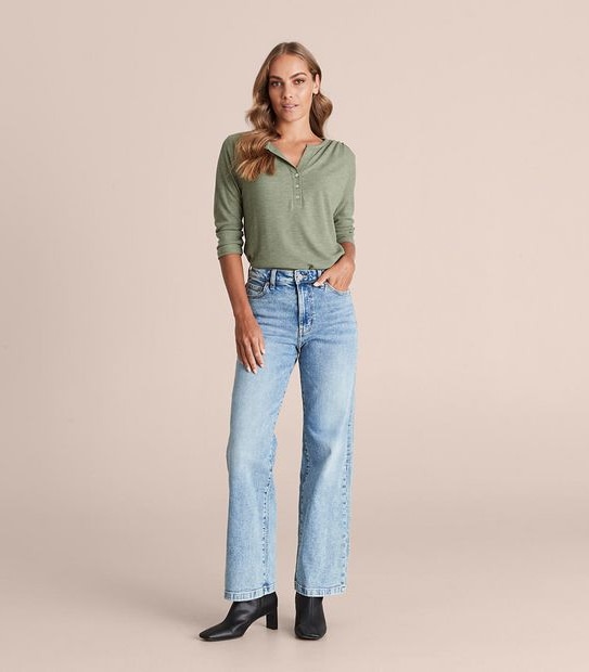 Relaxed Henley Long Sleeve T-Shirt