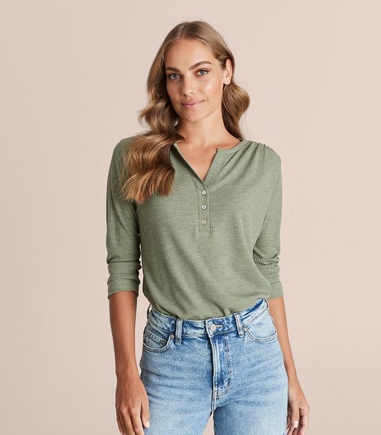 Relaxed Henley Long Sleeve T-Shirt