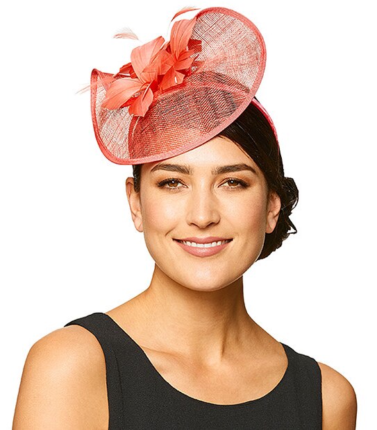 Katie Sinamay Saucer Fascinator - Coral