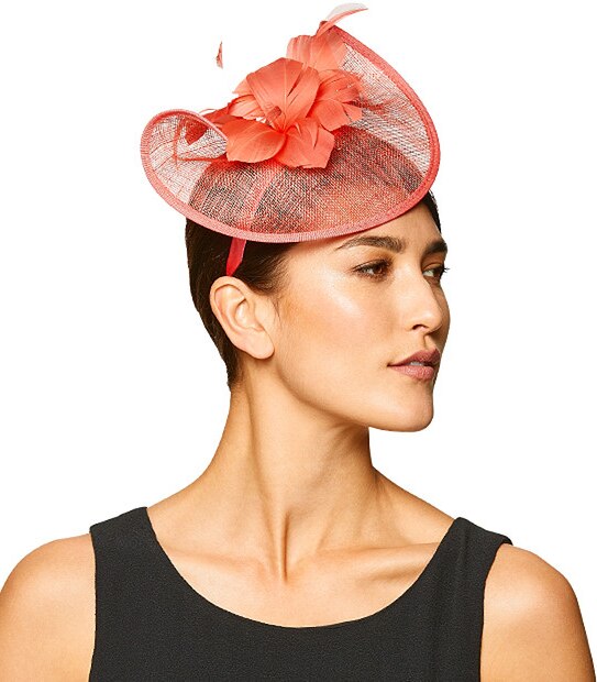 Katie Sinamay Saucer Fascinator - Coral