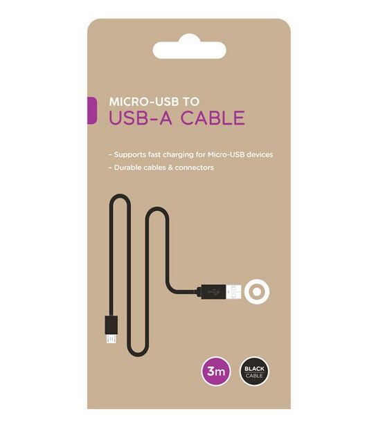 Micro USB to USB-A 3M Cable