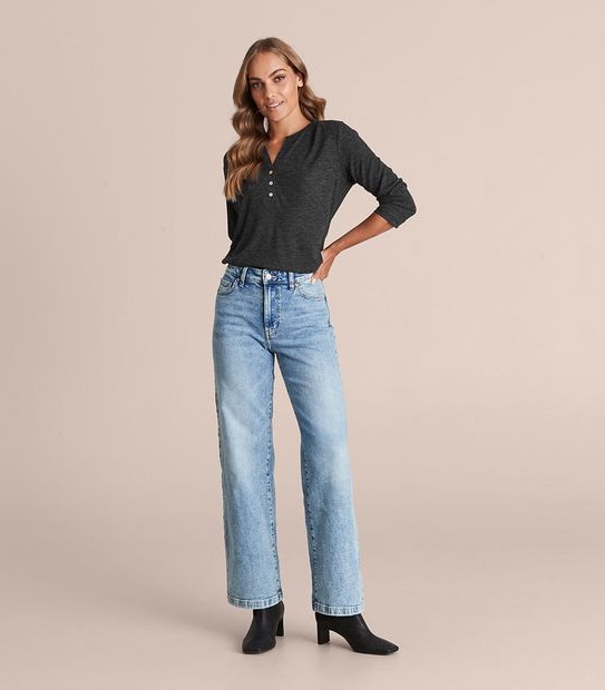 Relaxed Henley Long Sleeve T-Shirt