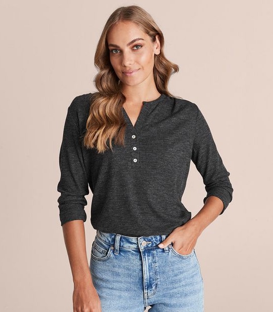 Relaxed Henley Long Sleeve T-Shirt