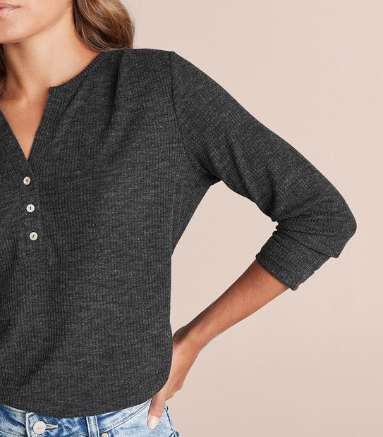 Relaxed Henley Long Sleeve T-Shirt