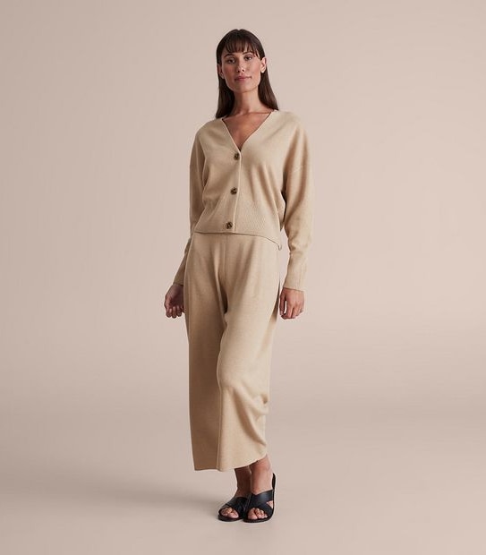 Linen Blend Knit Long Sleeve Cardigan