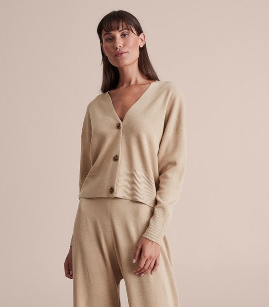 Linen Blend Knit Long Sleeve Cardigan