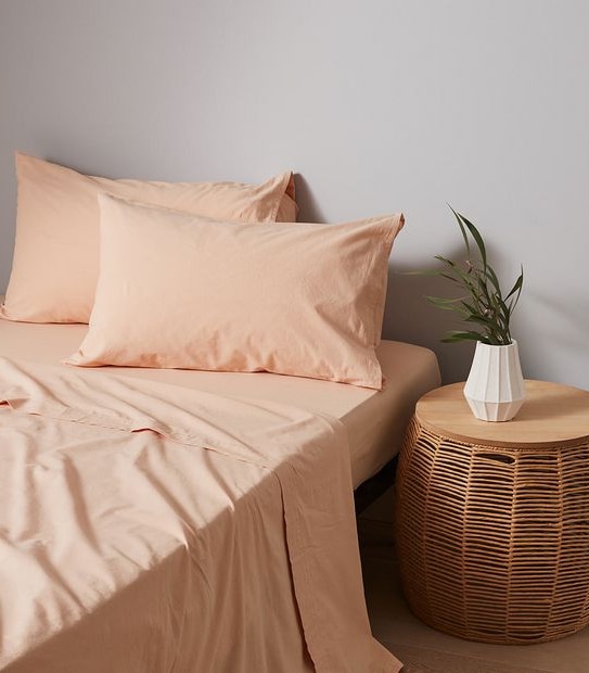 Arlo Stonewash Sheet Set, Peach - Queen Bed