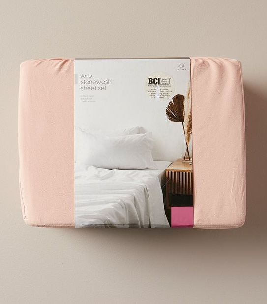 Arlo Stonewash Sheet Set, Peach - Queen Bed
