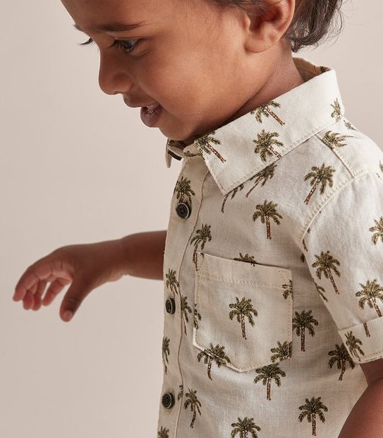 S23 250020_03 B SS SHIRT WOVEN PALM TREES CREAM