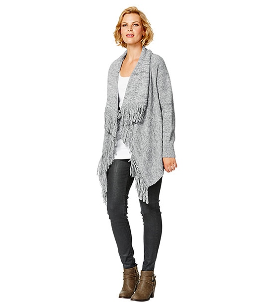 Fringed Waterfall Cardigan - Grey