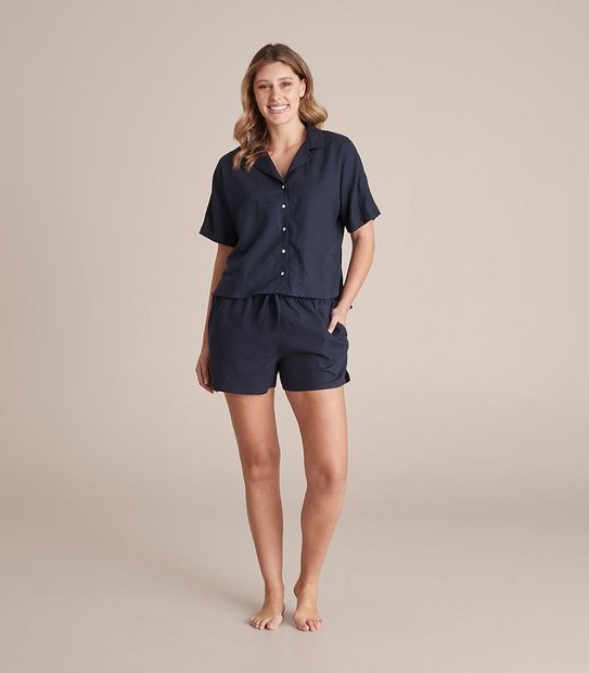 Linen Blend Shorts and Shirt Sleep Pyjama Set