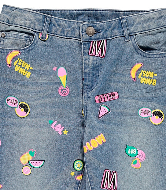 Girls' Crop Printed Jeans With Bonus Iron On Patches