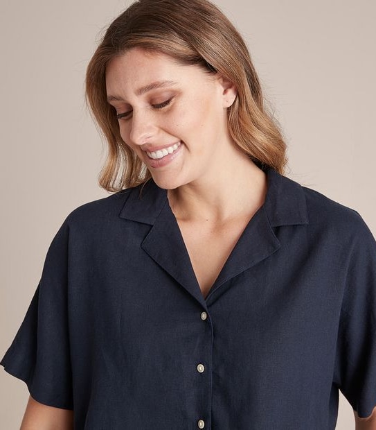 Linen Blend Shorts and Shirt Sleep Pyjama Set