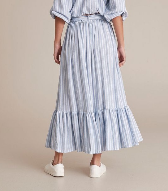 Linen Blend Ruffle Hem Maxi Skirt