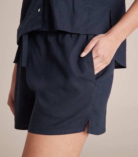 Linen Blend Shorts and Shirt Sleep Pyjama Set