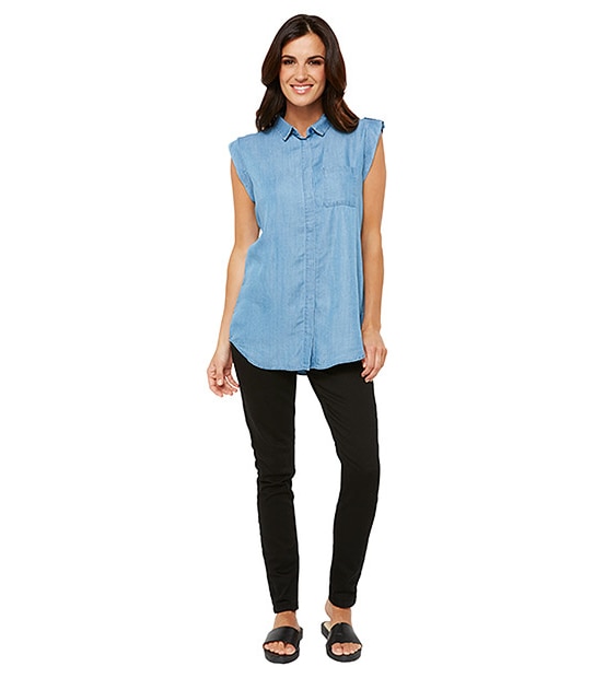 Life & Style Sleeveless Denim Shirt