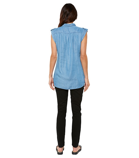 Life & Style Sleeveless Denim Shirt