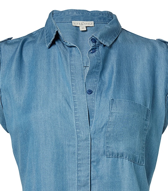 Life & Style Sleeveless Denim Shirt