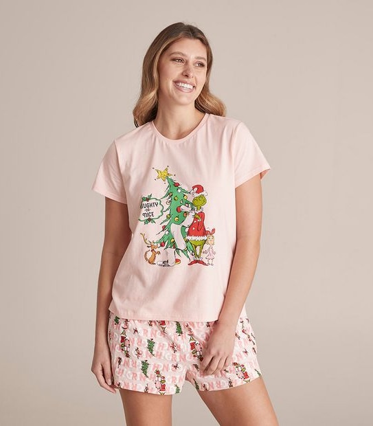 Womens Christmas Grinch Family Matching Cotton Pyjama Set
