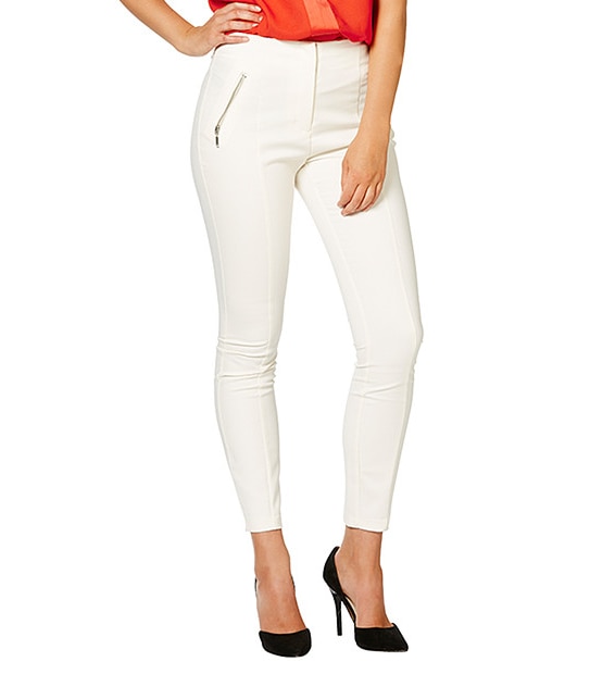 Zip Detail Slim Leg Pants - Egret