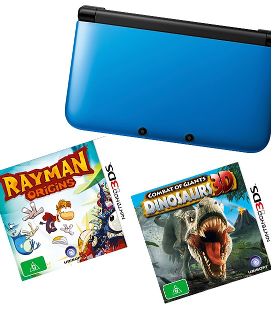 Nintendo 3DS XL Blue With Rayman Origins + Combat of Giants Dinosaurs 3D - Available Now For Presale