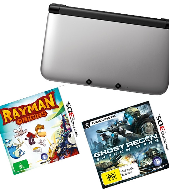 Nintendo 3DS XL Silver With Rayman Origins + Ghost Recon Shadow Wars - Available Now For Presale