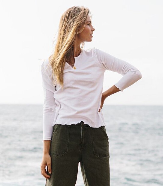 Piping Hot Long Sleeve Textured T-Shirt - White