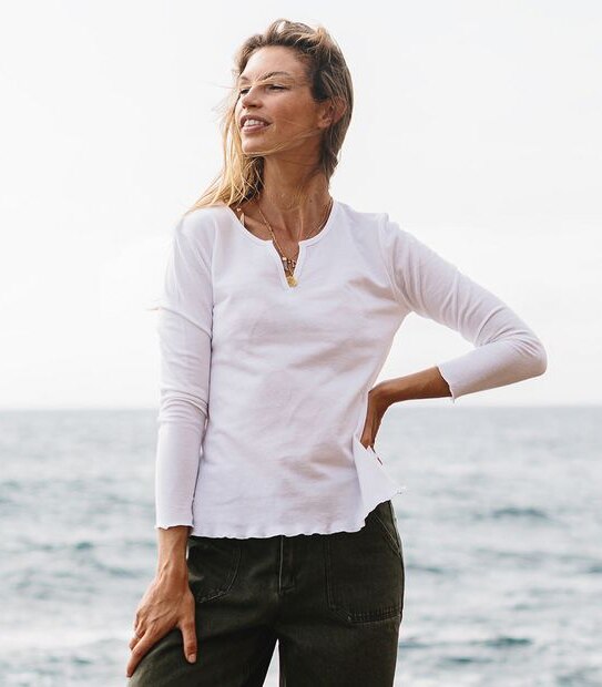 Piping Hot Long Sleeve Textured T-Shirt - White