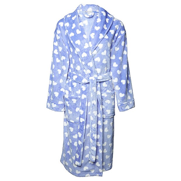 Coral Fleece Dressing Gown - Blue Hearts Coral Fleece Dressing Gown - Blue Hearts