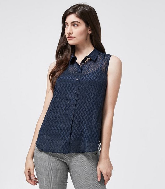 Preview Sonia Burnout Jacquard Relaxed Blouse - Navy Blue