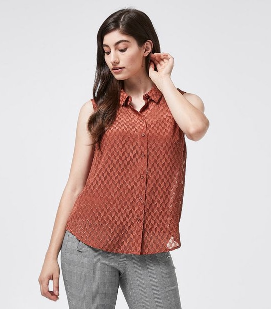 Preview Sonia Burnout Jacquard Relaxed Blouse - Cigar Brown