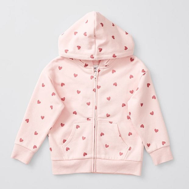 Glitter Heart Print Zip Thru Hoodie - Pink | Target Australia