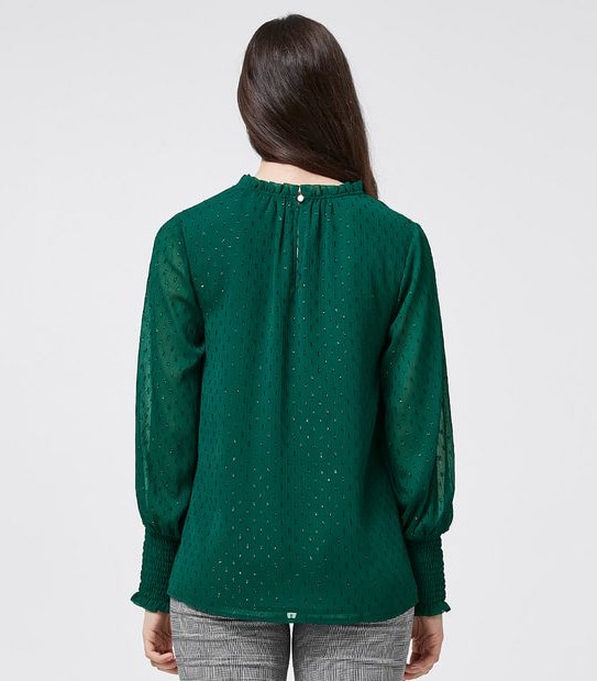 Preview Luxe Dobby High Neck Top - Botanical Green
