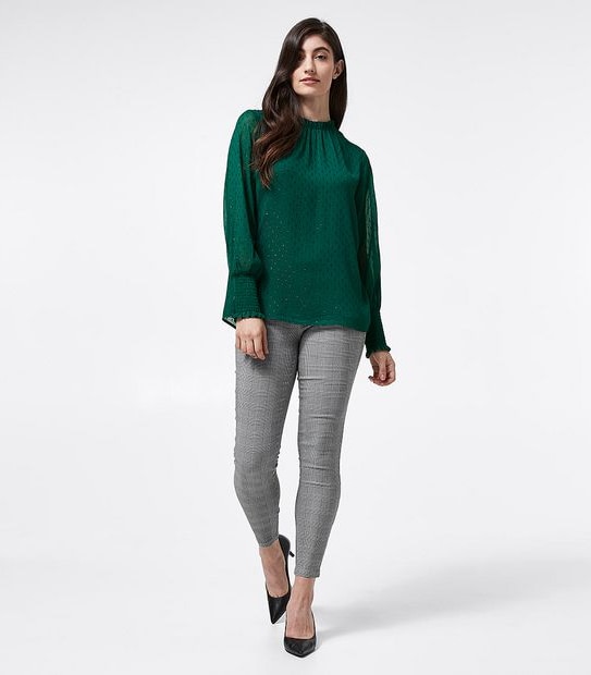 Preview Luxe Dobby High Neck Top - Botanical Green