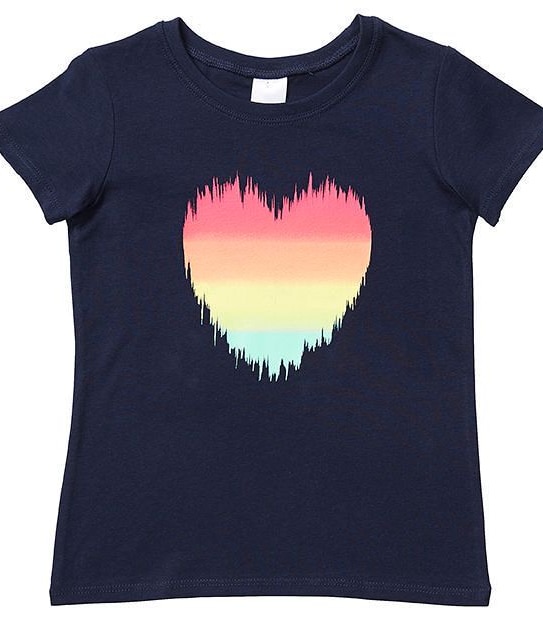 Short Sleeve Rainbow Heart Print T-Shirt