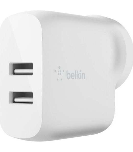 Belkin Boost Charge&trade; Dual USB-A Wall Charger 24W + Lightning to USB-A Cable - White
