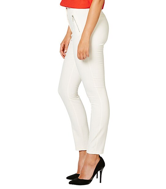 Zip Detail Slim Leg Pants - Egret