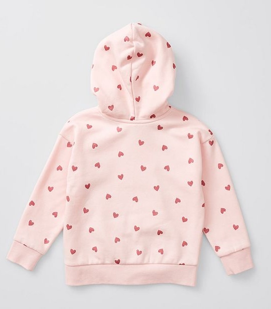 Glitter Heart Print Zip Thru Hoodie - Pink