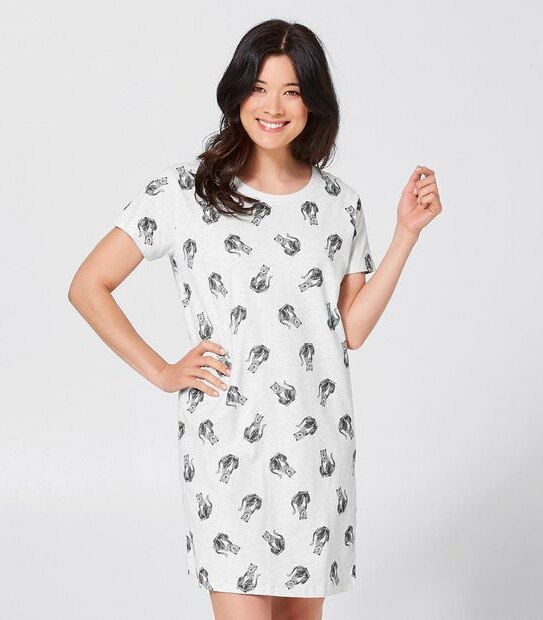 T-Shirt Nightie - Leopard Grey Marle