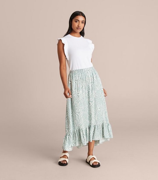 Frill Hem High-Low Maxi Skirt