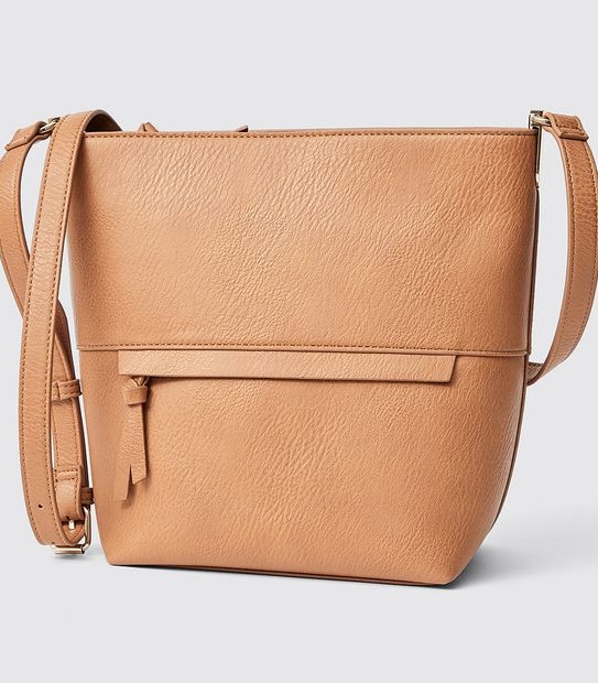 Square Crossbody Bucket Bag - Brown Tan